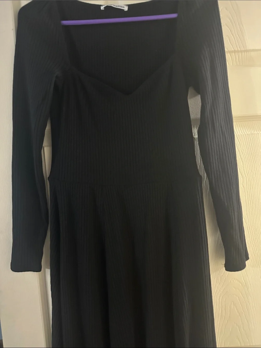 Reformation Black Ribbed Long-Sleeve Fit & Flare Dress